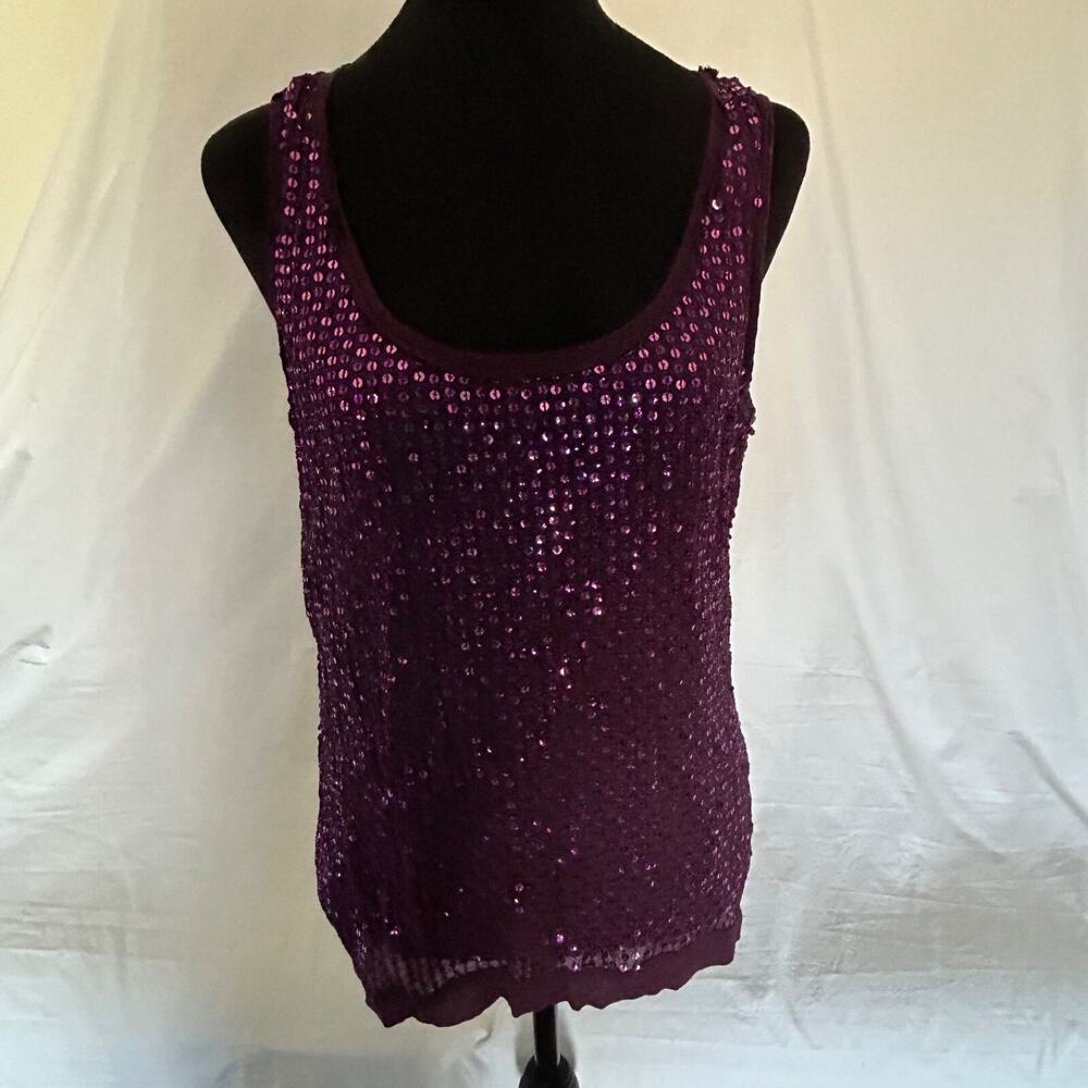 DKNY Sequin Silk Tank Top Purple Size 12 Party/Evening Wear